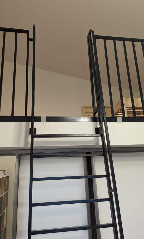 Metal stairs to the loft